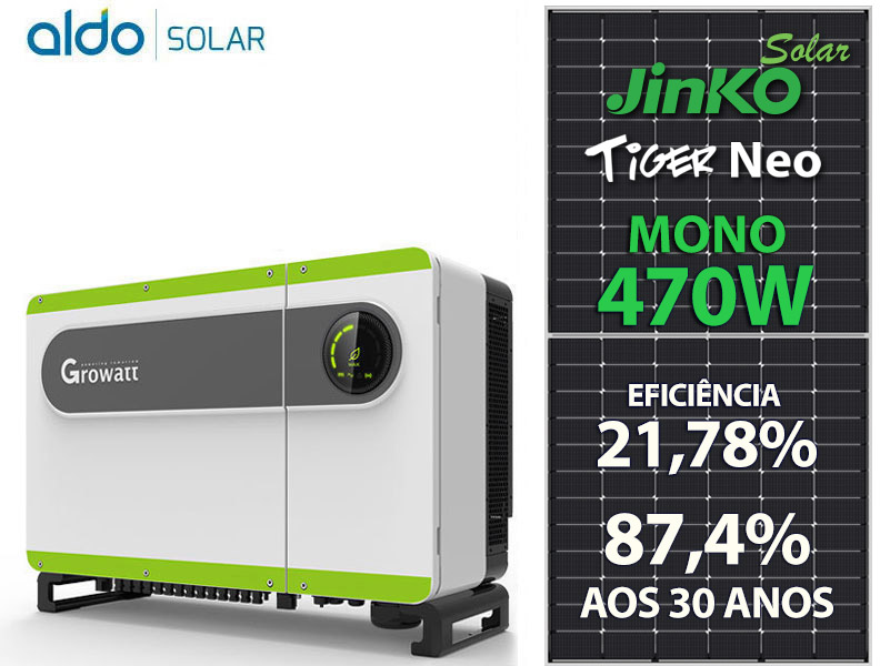 GERADOR DE ENERGIA SOLAR GROWATT COLONIAL SOLAR GROUP ALDO SOLAR ON GRID GF 319,6KWP JINKO TIGER NEO MONO 470W MAX 75KW 7MPPT TRIF 380V GF 319,6KWP JINKO TIGER NEO MONO 470W MAX 75KW 7MPPT TRIF 380V 0