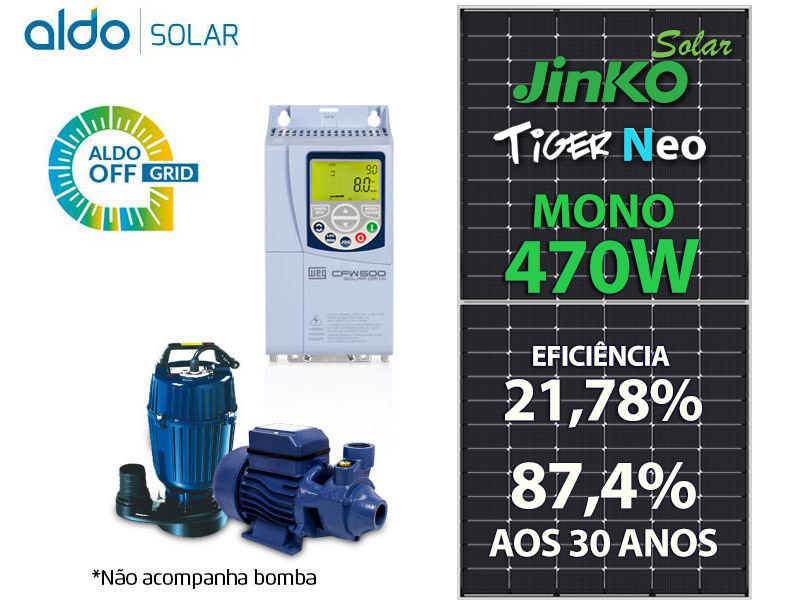 GERADOR DE ENERGIA SOLAR DRIVE PARA MOTOBOMBA COLONIAL SOLAR GROUP ALDO SOLAR OFF GRID GEB 7,52KWP JINKO TIGER NEO MONO 470W DRIVE CFW500 TRIFASICO 380V 2CV GEB 7,52KWP JINKO TIGER NEO MONO 470W DRIVE CFW500 TRIFASICO 380V 2CV 0