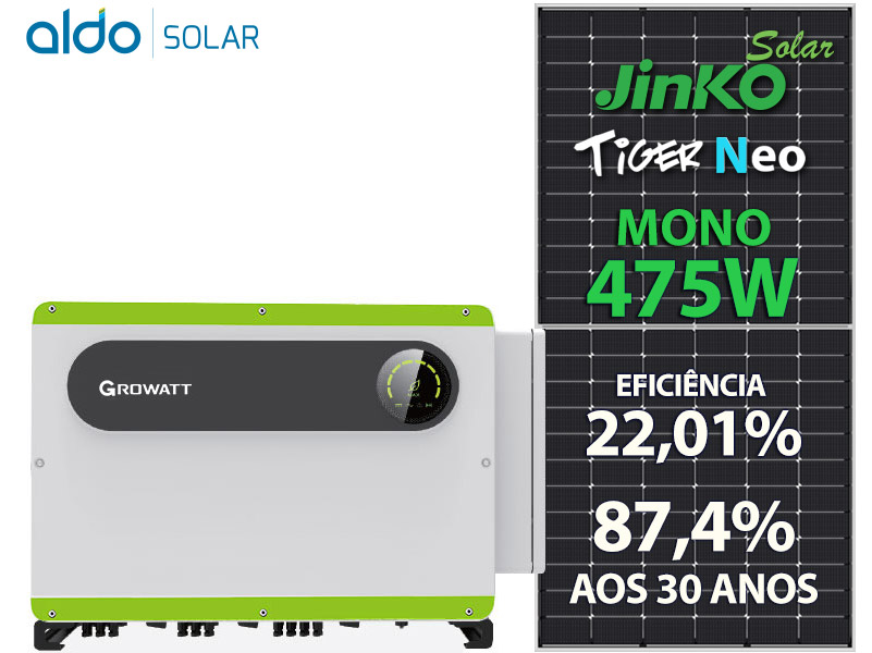 GERADOR DE ENERGIA SOLAR GROWATT COLONIAL SOLAR GROUP ALDO SOLAR ON GRID GF 51,3KWP JINKO TIGER NEO MONO 475W MAX 50KW 8MPPT TRIF 220V GF 51,3KWP JINKO TIGER NEO MONO 475W MAX 50KW 8MPPT TRIF 220V 0