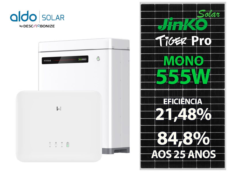 GERADOR DE ENERGIA SOLAR GOODWE HIBRIDO SEM ESTRUTURA ALDO SOLAR HIBRIDO GFH 2,775KWP JINKO 555W GW6000 6KW 2MPPT 220V GOODWE LITIO 4,32KWH GFH 2,775KWP JINKO 555W GW6000 6KW 2MPPT 220V GOODWE LITIO 4,32KWH 0