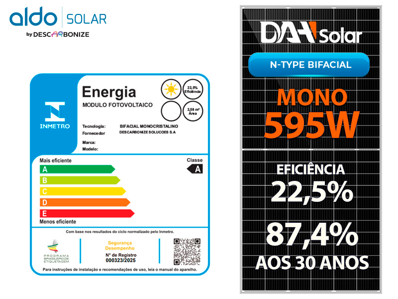 PAINEL SOLAR FOTOVOLTAICO DAH SOLAR DHN-72K16/DG-595W 144 CEL. N-TYPE BIFACIAL PERC 22,5% EFICIENCIA DHN-72K16/DG-595W 144 CEL. N-TYPE BIFACIAL PERC 22,5% EFICIENCIA 0