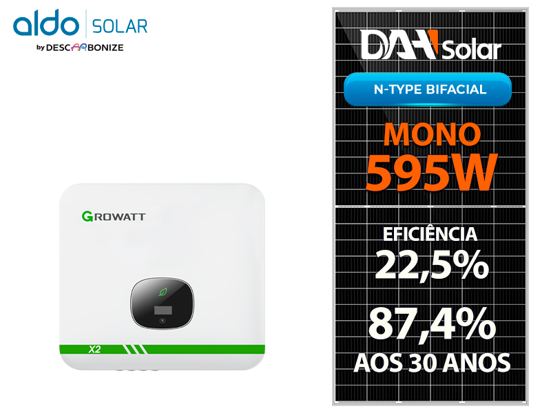 GERADOR DE ENERGIA SOLAR GROWATT LAJE SOLAR GROUP ALDO SOLAR ON GRID GF 11,9KWP DAH 595W BIF N-TYPE MIN X2 10KW 3MPPT MONO 220V GF 11,9KWP DAH 595W BIF N-TYPE MIN X2 10KW 3MPPT MONO 220V 0