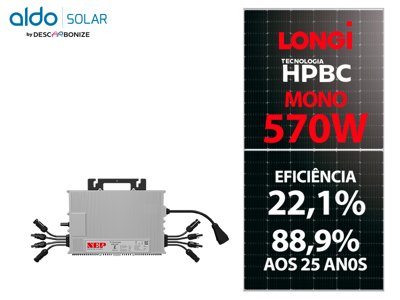 GERADOR DE ENERGIA SOLAR NEP MICRO INVERSOR ROSCA DUPLA METAL ROMAGNOLE ALDO SOLAR ON GRID GF 2,28KWP LONGI 570W MONO BC NEP 2,25KW 2MPPT MONO 220V GF 2,28KWP LONGI 570W MONO BC NEP 2,25KW 2MPPT MONO 220V 0