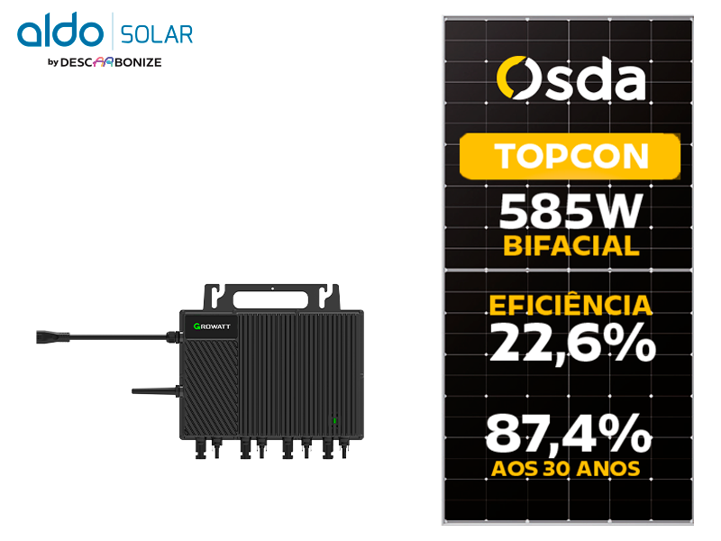 GERADOR DE ENERGIA SOLAR GROWATT MICRO INVERSOR SEM ESTRUTURA ALDO SOLAR ON GRID ALDO SOLAR imagem 1