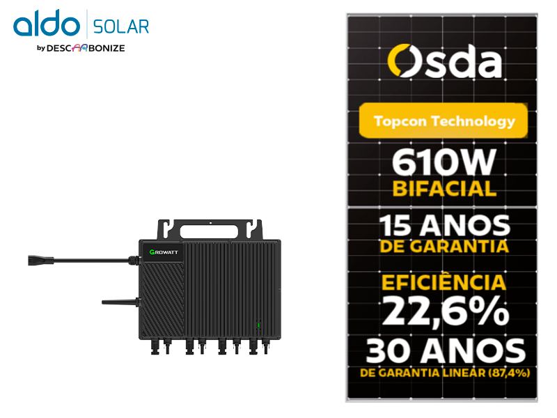 GERADOR DE ENERGIA SOLAR GROWATT MICRO INVERSOR SEM ESTRUTURA ALDO SOLAR ON GRID ALDO SOLAR imagem 1