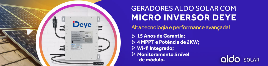 Conheça na Aldo Solar as vantagens do gerador de energia solar com micro inversores Deye.  ENERGIA-SOLAR GERADOR-DE-ENERGIA-SOLAR-FOTOVOLTAICO ON-GRID DEYE-MICRO-INVERSOR METALICA-55CM JINKO